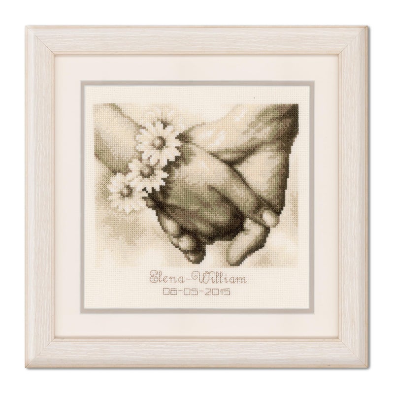 Vervaco Counted Cross Stitch Kit Just Married 8.4" x 8.4" - Image 1